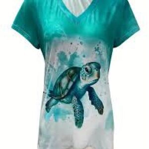 Teal Sea Turtle Graphic Top